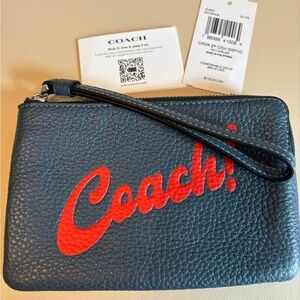 Coach Corner Zip Wristlet with Graphic Multi Pebble Leather NWT